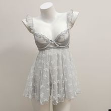 女夏季网纱植绒吊带睡裙纯欲风高级感配套内裤家居服性感蕾丝睡衣