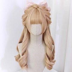ウィッグ 女性人形 エレガント 女性 ロング巻き毛 トレンド ミルクティー ゴールド ネットセレブ JK デイリー ロリータ ローマンカーリー レトロ