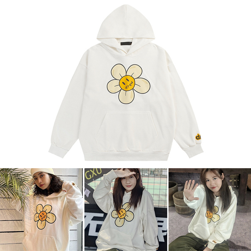 Checked quality Drew Biber same style smiley face daisy print men and women couple American fashion brand hoodie Checked quality Drew Biber same style smiley face daisy print men and women couple American fashion brand hoodie