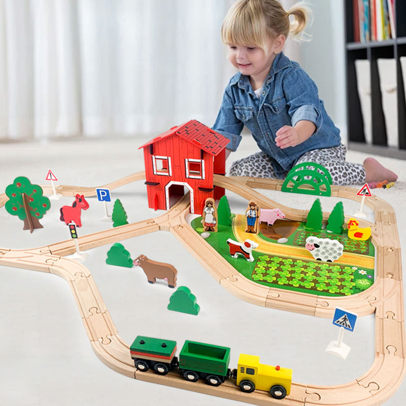 Tren de costura de madera para niños, granja de lujo, rompecabezas de haya, ensamblaje, tren eléctrico Xinyun Thomas