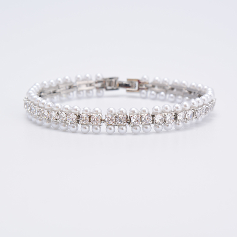 Sweet Round Copper Plating Inlay Pearl Zircon Womenu0027S Bracelets Earrings 1 Piece 1 Pair