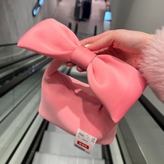2025新型日系蝶結びピンク少女心収納バッグ高颜値洋風しわ雲バッグ