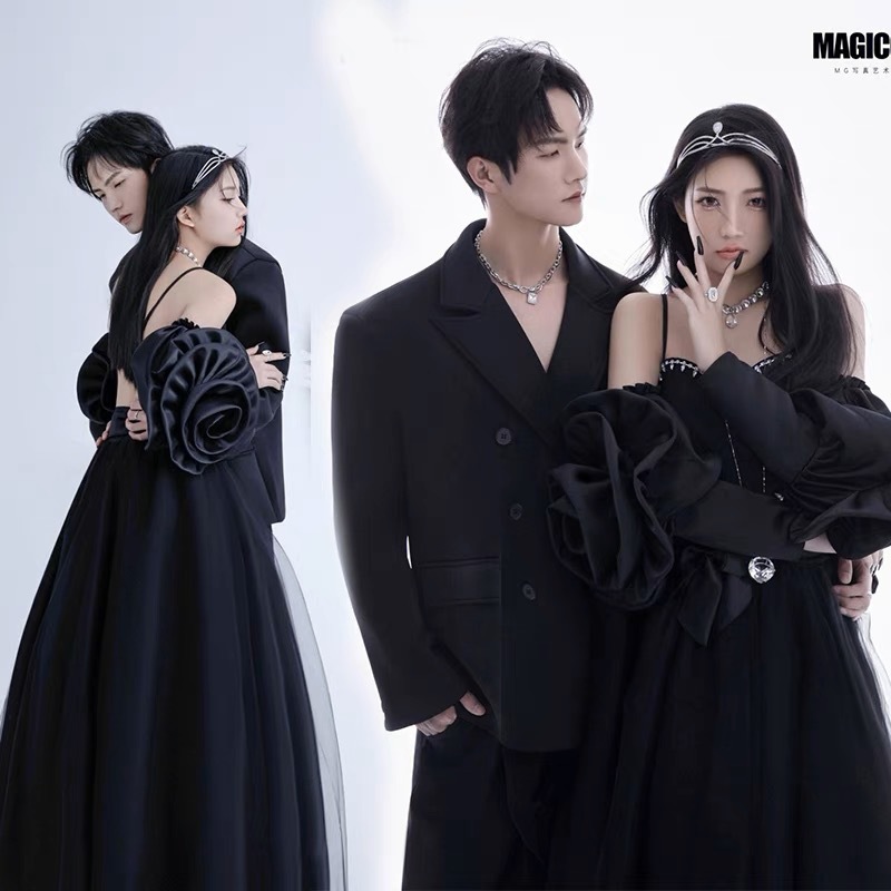 (2개) 사진 스튜디오 사진 테마 의류 커플의 슬링 플라워 래셔 원피스 빈티지 헵번 블랙 웨딩 사진 의류
