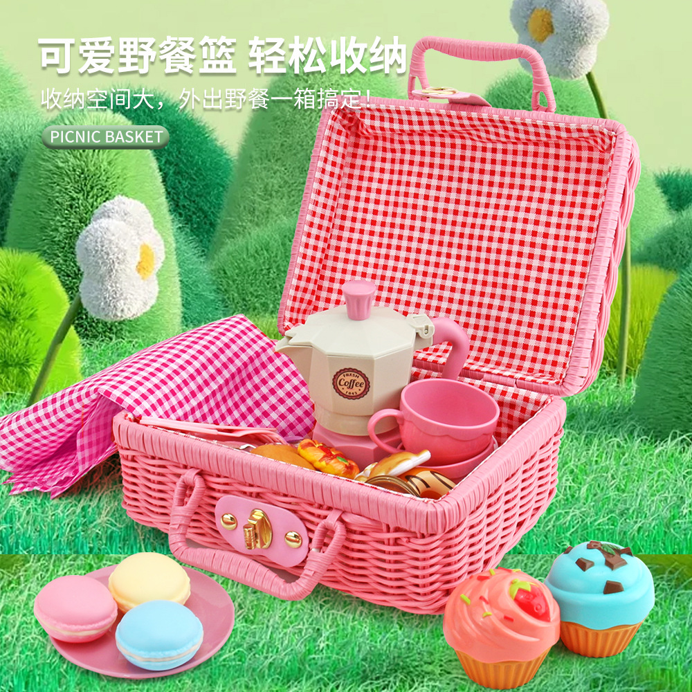 Juguetes de mesa de simulación para niños camping picnic basket set postre de té de la tarde juguetes de cocina de simulación