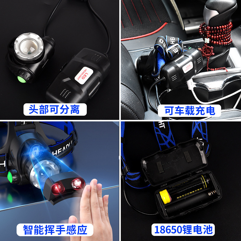T6伸縮ズームUSB充電式屋外長時間使用可能釣りキャンプ用ヘッドマウントLED強力ライトヘッドランプ|undefined