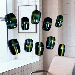 秋冬新款精緻小眾簡約氣質英倫風豎橫格紋貓眼純手工光療穿戴甲貼