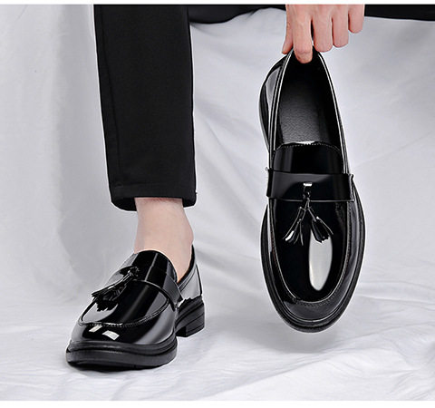 Giày da nam tráng gương kiểu lười tăng chiều cao, gót vuông 3–5 cm — BK-6 đen chi tiết 16
