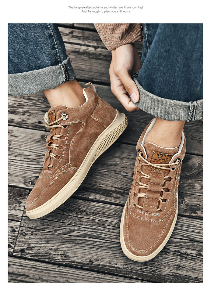 Giày sneaker nam cao cổ da thật thoáng khí đế bằng thời trang dễ phối đồ — Màu cát 983, Màu nâu 983 chi tiết 20
