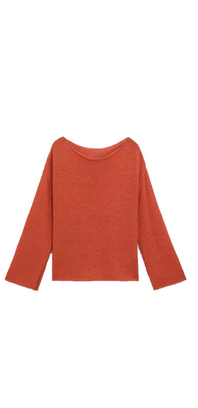 Zhang Ruonan Star's Same Style Clothes Boat Collar Lazy Style One-Line Collar Slanted Shoulder Long-Sleeved Knitwear Knitwear Top for Women Autumn