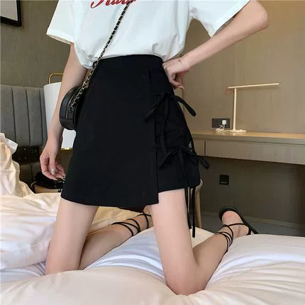 Summer fitted skirt with bow for elementary school students, Korean style, high waist, A-line