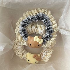 可爱咖色系领结猫咪花边小肠圈发圈日系甜美少女马尾发绳发饰批发