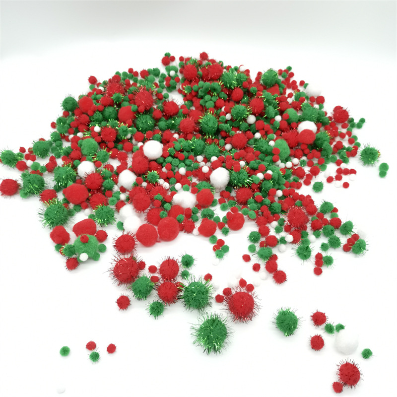 圣诞高弹毛球金丝球 跨境diy可爱毛绒球 金葱银葱毛球球工厂加工