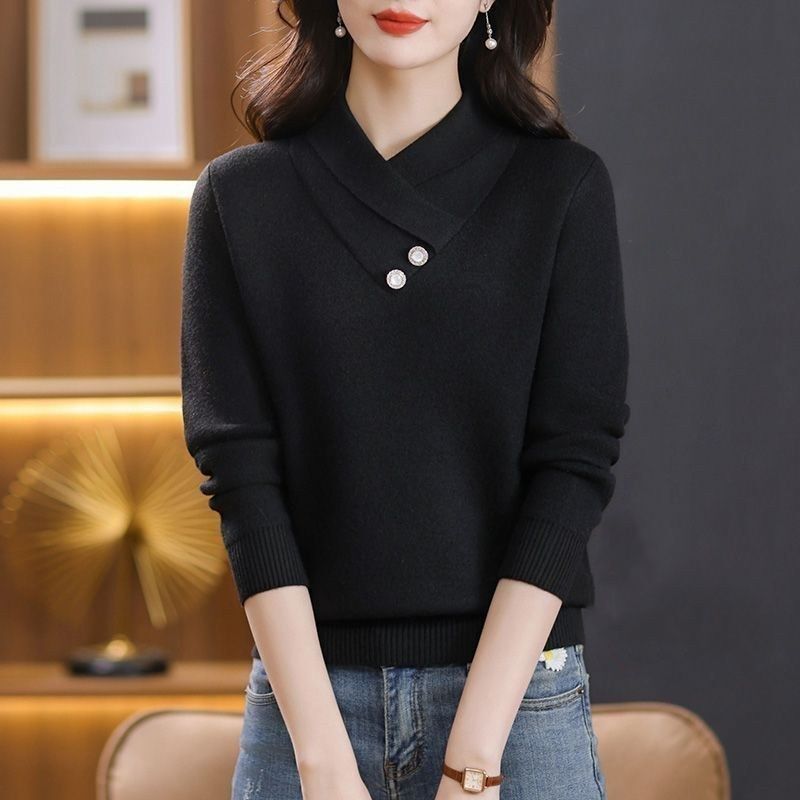 交叉领加厚毛衣女2025年新款秋冬季妈妈装洋气内搭高档针织打底衫|undefined