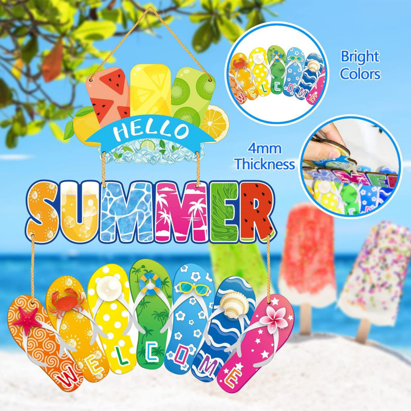 Flip-Flop Door Wreath and Popsicle Slippers Summer Decorations Rustic Wood Suitable for Front Door, Yard, Beach, Outdoor Use Flip-Flop Door Wreath and Popsicle Slippers Summer Decorations Rustic Wood Suitable for Front Door, Yard, Beach, Outdoor Use