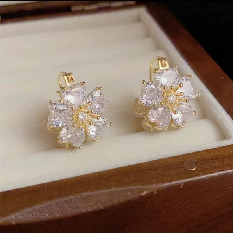 Двойной цветок Лотос пруд лунный свет цветок Двусторонняя одежда милые серьги Женская Личность опал элегантная Пряжка для ушей Украшения для ушей