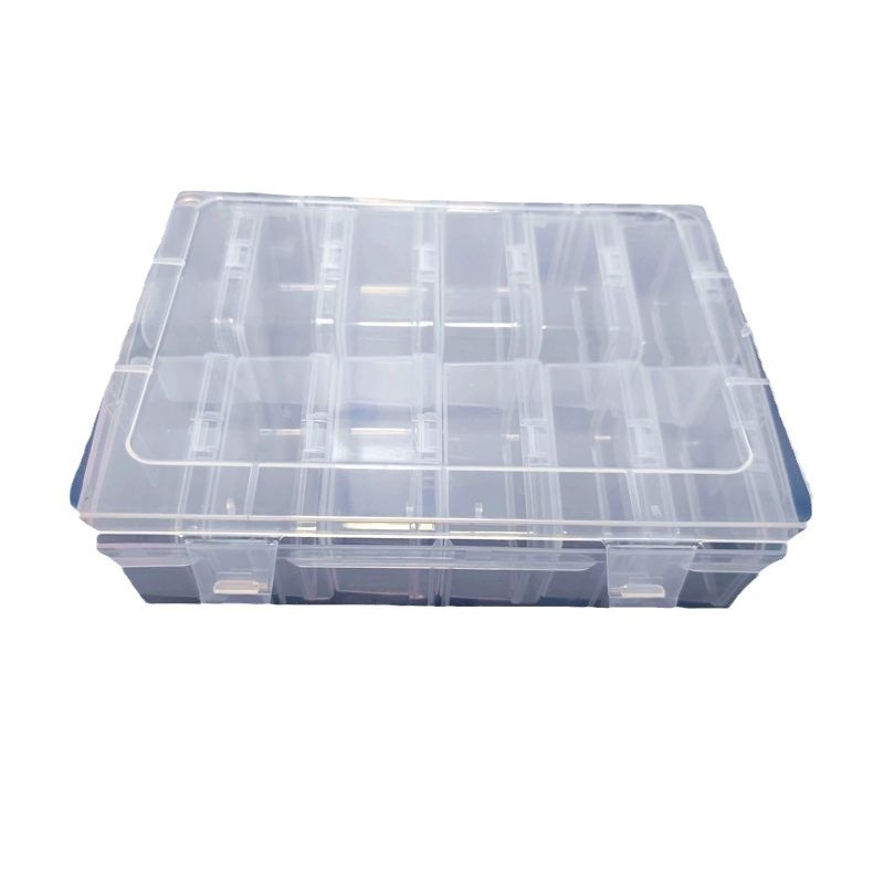 12-rejilla de cuentas caja de piezas de plástico transparente compartimiento de plástico caja de almacenamiento equipo de pesca caja de tornillo caja de clasificación rectangular