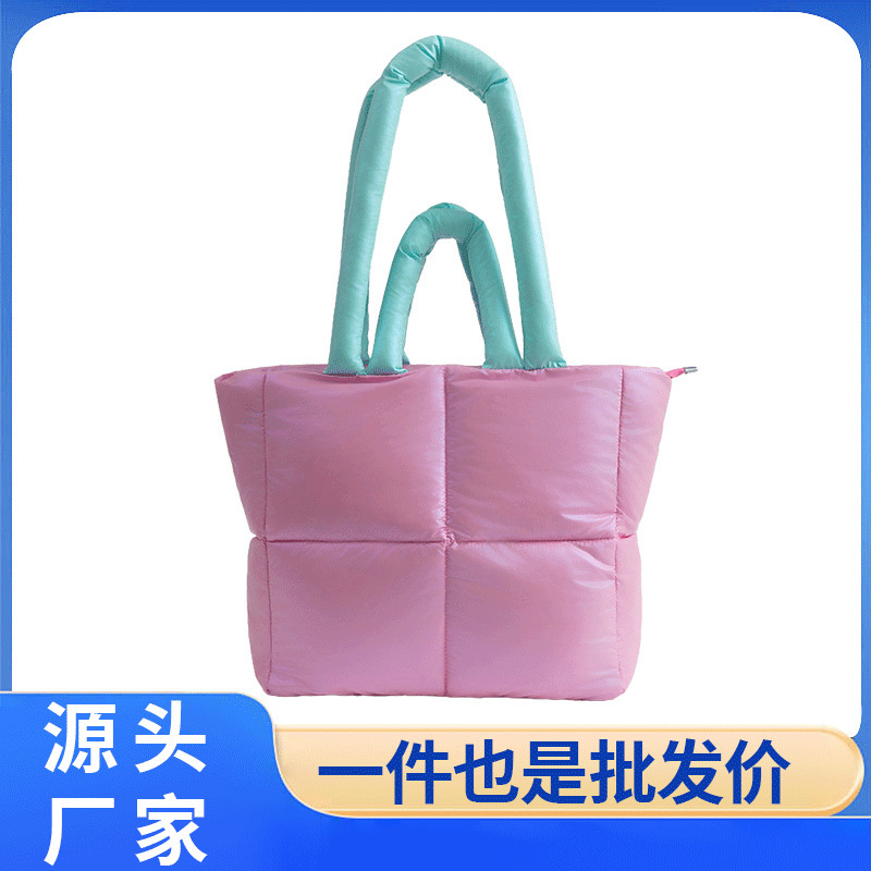 甜美棉服包包2025新款方格充棉托特太空棉小众腋下设计方块单肩包|undefined