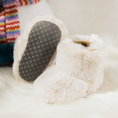 New Autumn/Winter Solid-Color Fleece-Lined Baby Shoes with Velcro Closure, Soft Fabric Sole, Non-Slip Toddler First-Walker Shoes for Babies