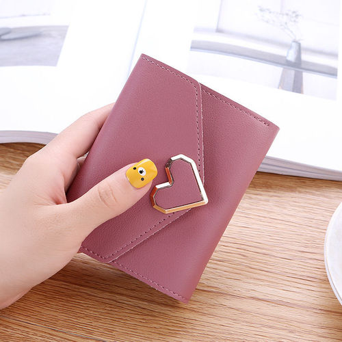 New simple wallet for female students, Korean style short cute mini coin purse, new heart-shaped buckle women's wallet