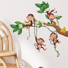 FX-E265卡通猴子樹枝藤蔓兒童臥室家居背景美化裝飾牆貼紙批發