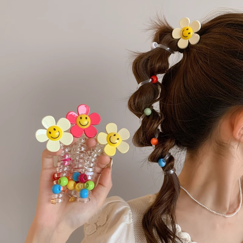Flor de dopamina tiras de goma anillo de cabello de mujer cola de caballo burbuja trenzado artefacto de cabello de verano línea telefónica anillo de cabello