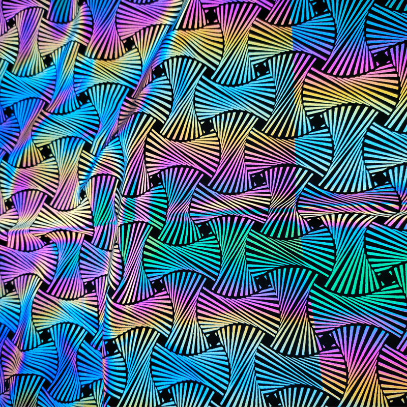 按需加工七彩幻彩反光花型图案印花弹力面料 戏服演出服用反光布