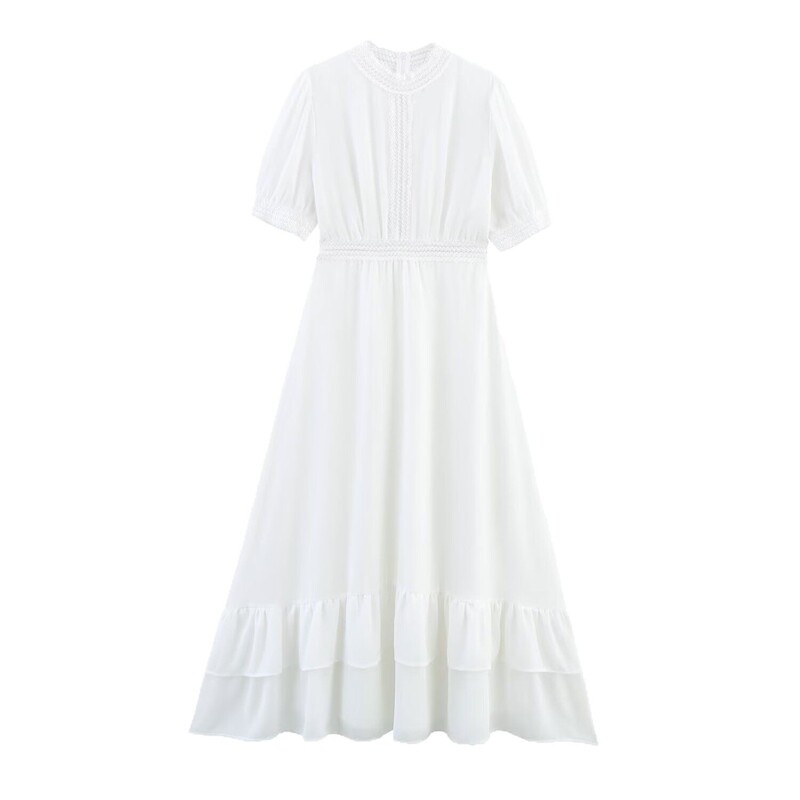 European and American Style Women's Clothing 2025 New European and American Fashion Long Patchwork Lace Pure Lust Style Ruffled Hem Dress