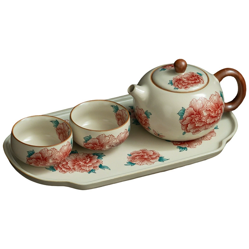 Ru Kiln Peony Xishi Pot чайный набор: чайник; чайник+2 чашки; чайник+2 чашки+поднос; чайник+4 чашки+поднос