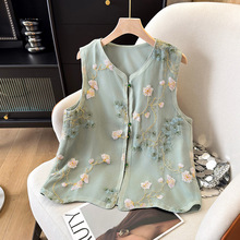 新中式欧根纱重工刺绣马甲坎肩女2025新款感马夹复古无袖上衣