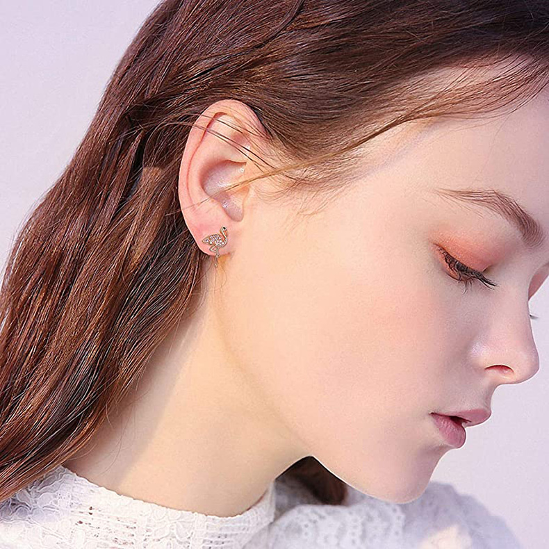 Daily, Shopping Occasion 925 Sterling Silver Material 1 Pair 925 Sterling Silver Zircon Flamingo Ear Studs