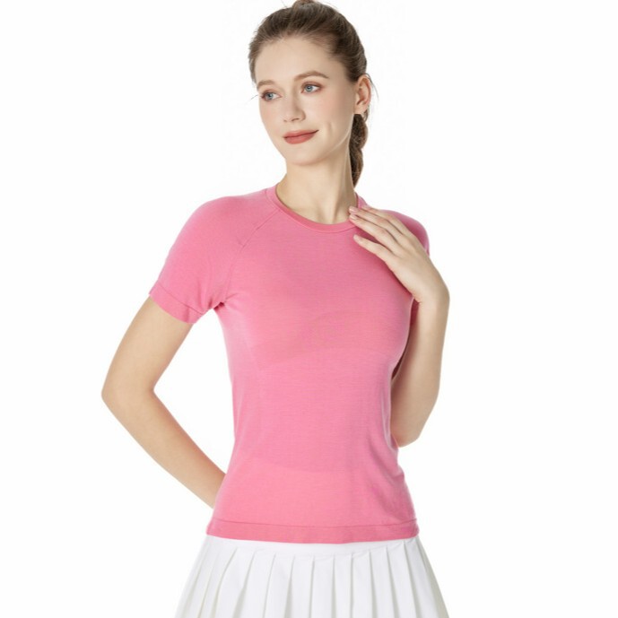 Merino Wool Tencel Casual Versatile Fitness Tops Yoga Clothes Running Pilates Sports T-Shirt Short Sleeves for Women