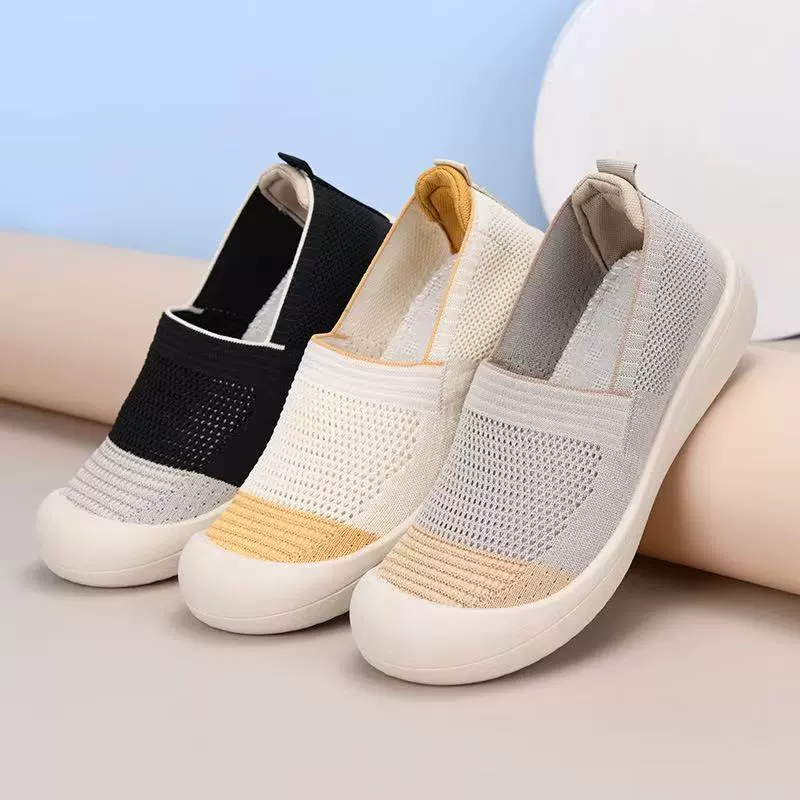 Летние повседневные туфли TEMU без шнуровки для женщин среднего и пожилого возраста, удобная обувь для ходьбы, старая тканевая обувь для женщин с вырезами в Пекине.
