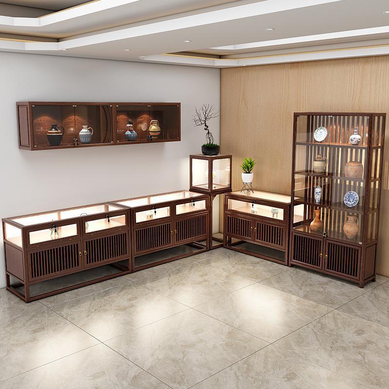 新中式实木珠宝展示柜玉器首饰玻璃展柜精品货架陈列柜中岛台壁柜