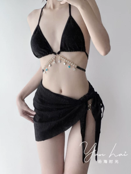 #▊▉Classic black wrap skirt three-piece set㏇%