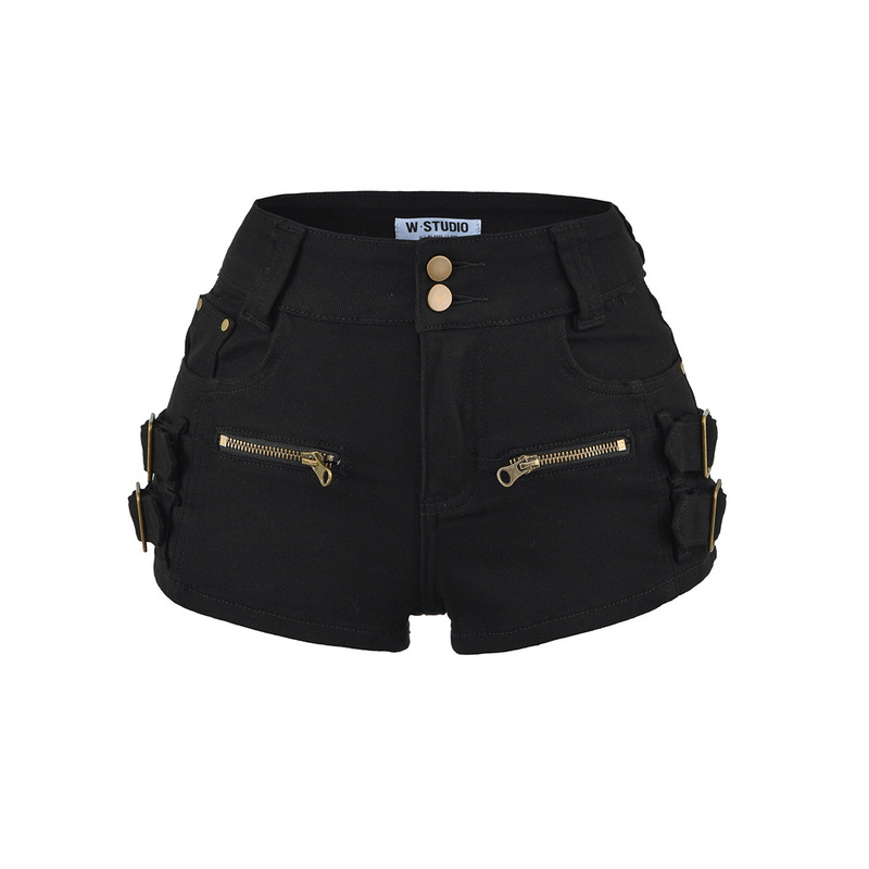 American-Style Spicy Girl Black Motorcycle Low-Waist Denim Shorts for Women, New Summer Multi-Pocket Workwear Casual Wide-Leg Pants American-Style Spicy Girl Black Motorcycle Low-Waist Denim Shorts for Women, New Summer Multi-Pocket Workwear Casual Wide-Leg Pants