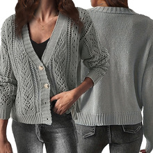 X171欧美时尚宽松镂空开襟外套女2024秋冬新款简约针织开衫毛衣