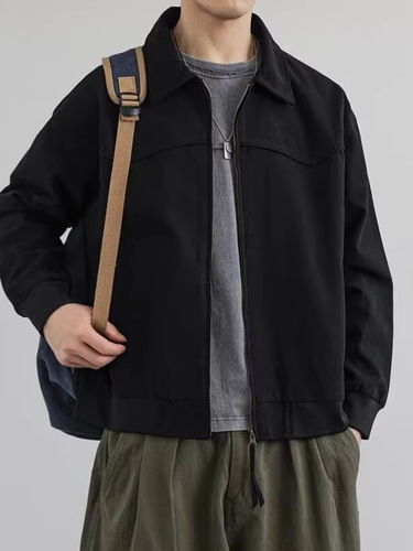 American retro color-matched lapel work jacket for men and women's autumn and winter couples 'casual loose baseball uniform jacket trend