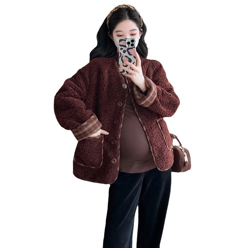 임산부복 세련되고 스타일리쉬한 루즈 캐주얼 패셔너블 다용도 두꺼운 양털 코트 가을 겨울 신상품