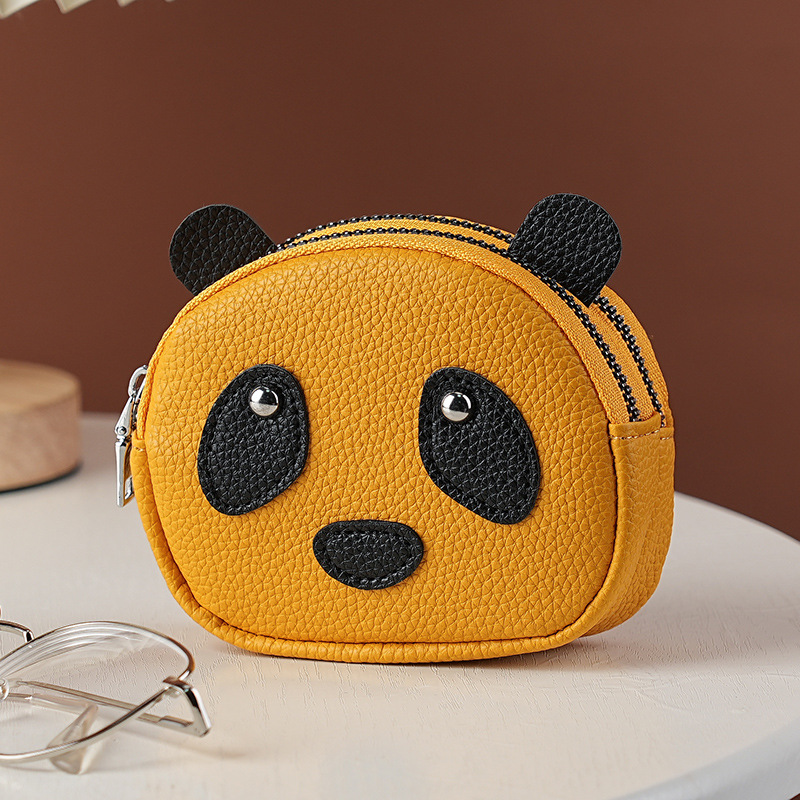 Cute panda pequeño bolso de cambio de cuero suave doble cremallera cabeza de monedas de cuero suave multifunción bolso de llaves para mujeres