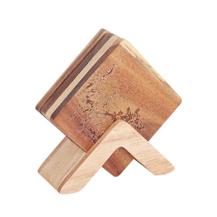 Montaña rusa de madera del acacia del estilo chino directa de la fábrica posavasos de madera del té