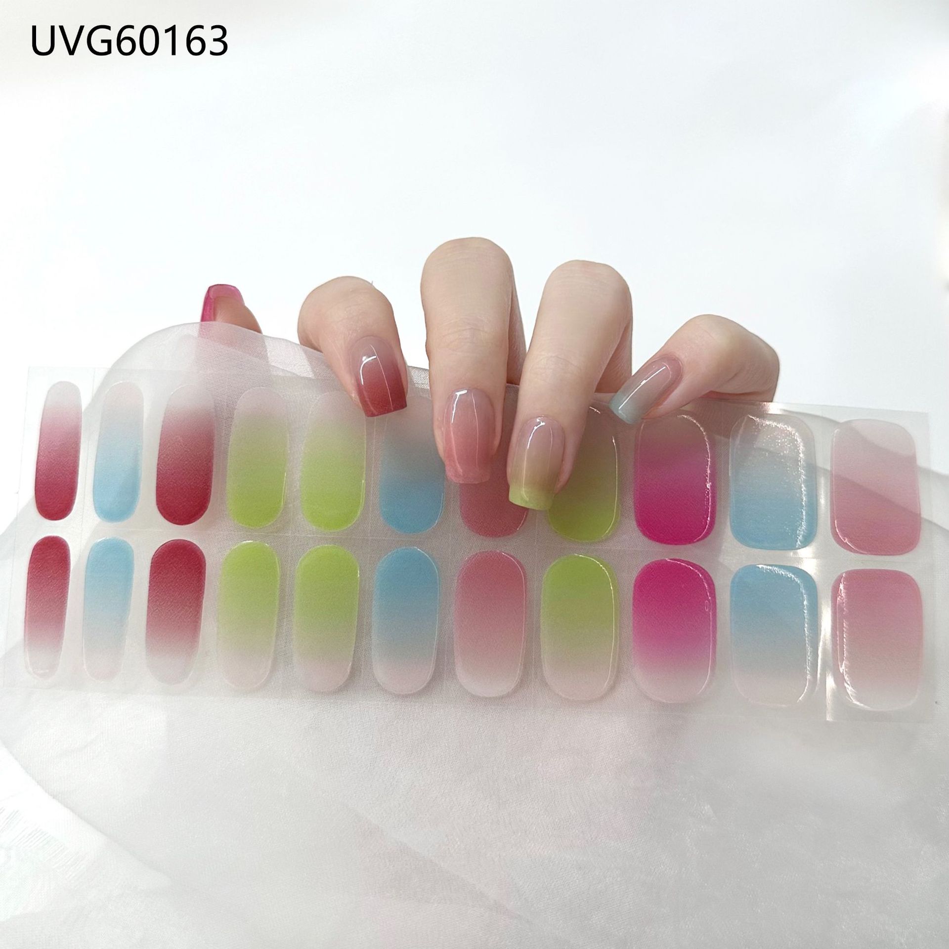 Pegatinas de uñas de gel UV transparentes efecto hielo, semicuradas, con lámina dorada, fototerapia, efecto película de aceite