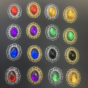 Metal Hollow Base Colorful Acrylic Diamond Performance Costume Opera Crown Headpiece Accessory Oval Shape