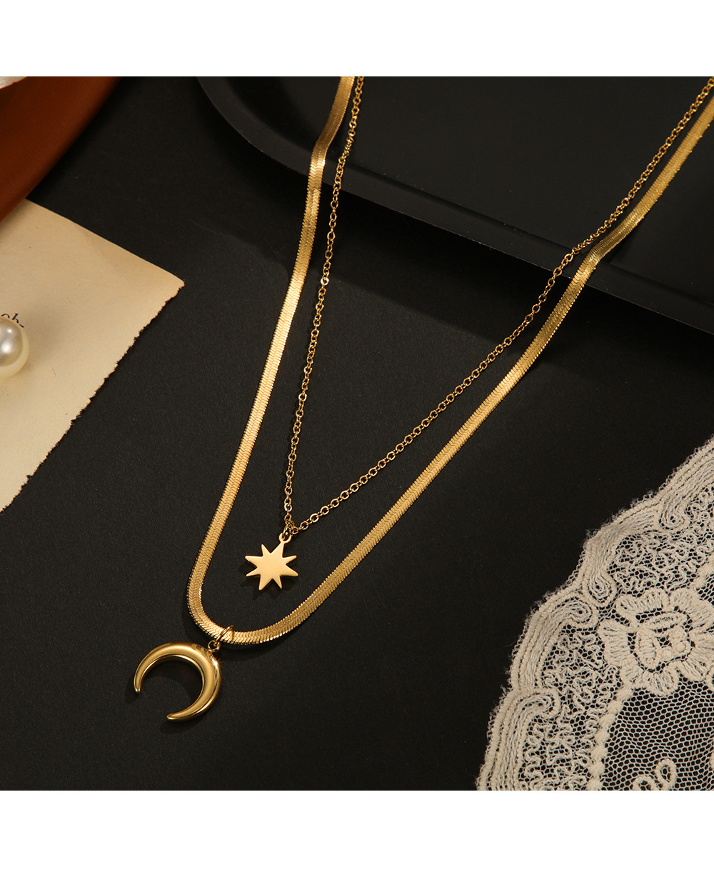 Retro Star Moon Stainless Steel Layered Necklace Colorza_colorza_1