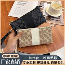批发外贸钱包女长款经典椭圆印花老花纹拉链手腕包大气软皮手提包