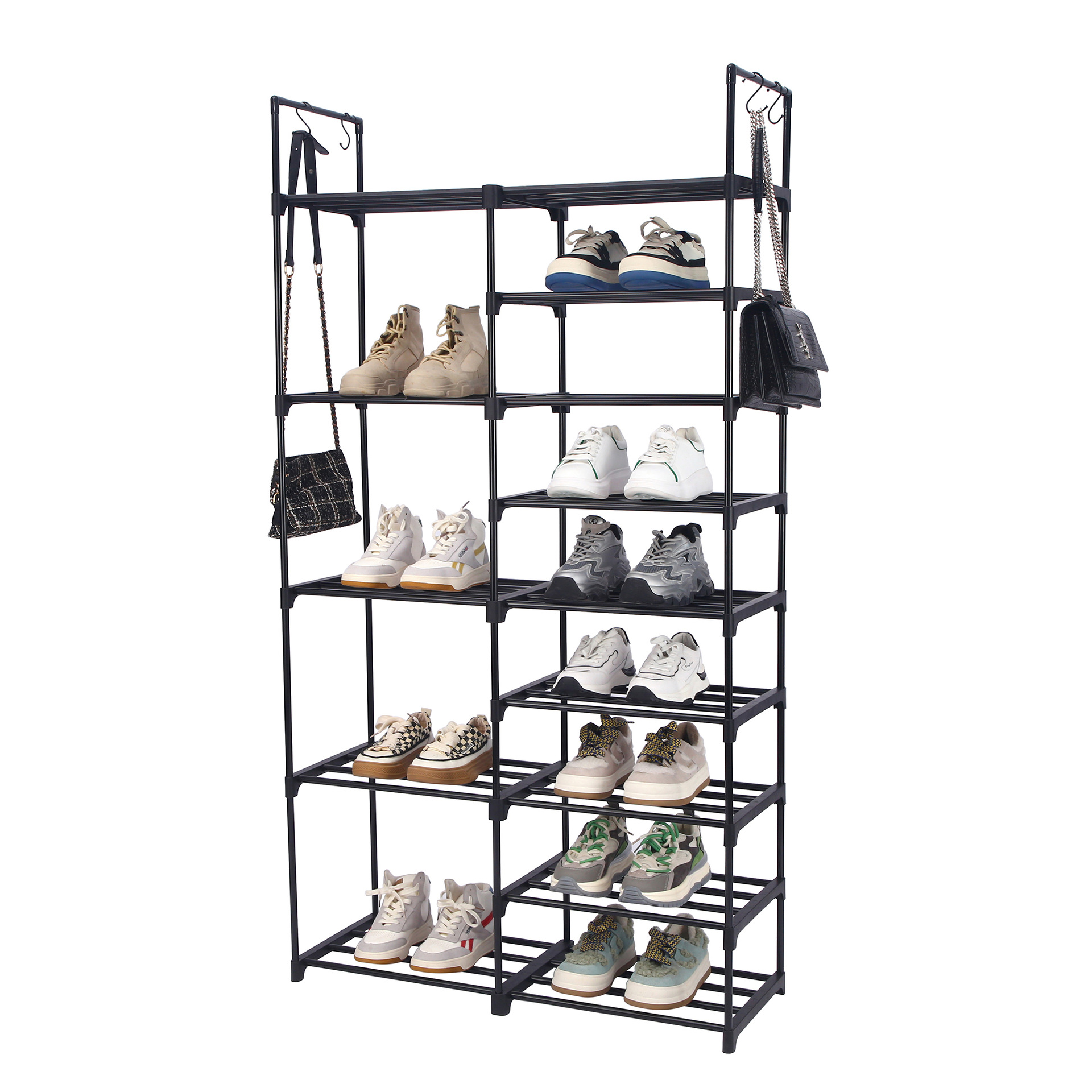 Fábrica de origen para suministro transfronterizo de zapateros sencillos, armarios de zapatos de suelo de varias capas, estanterías de gran capacidad y percheros para ropa a medida.