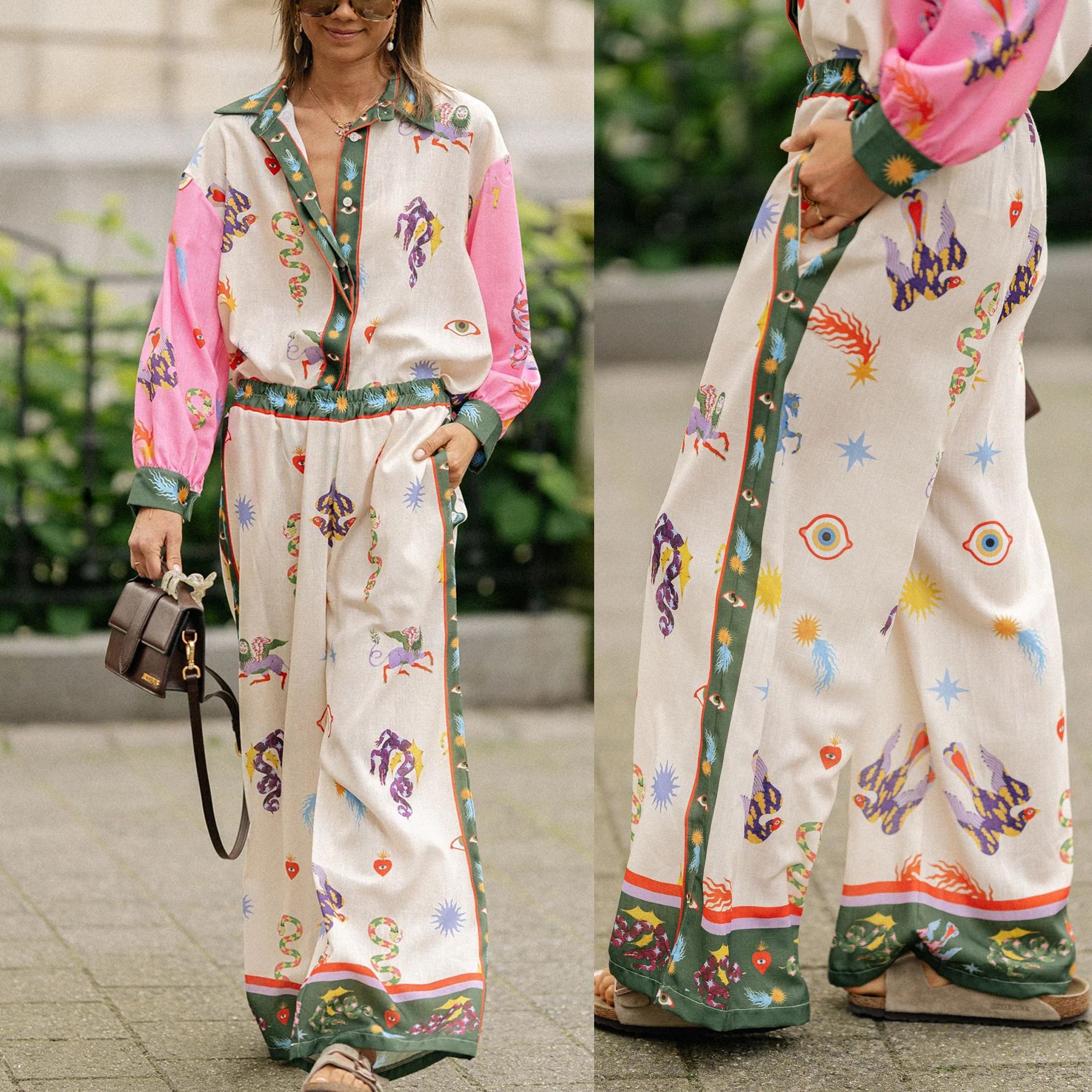 455g Weight Long Sleeve Sleeve Length Holiday Women's Casual Vacation Animal Abstract Polyester Printing Pocket Pant Co-ord Set Pants Sets