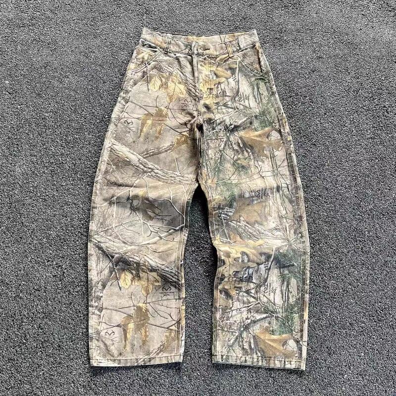 2025 Retro Cargo Pants Summer Versatile Branch Camouflage Pants Washed Vintage Casual Pants Loose Casual Trendy