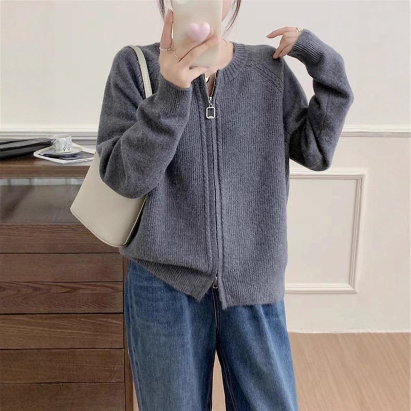 秋装2025新款女士拉链毛衣针织开衫外套女宽松外搭春秋高级感上衣|undefined