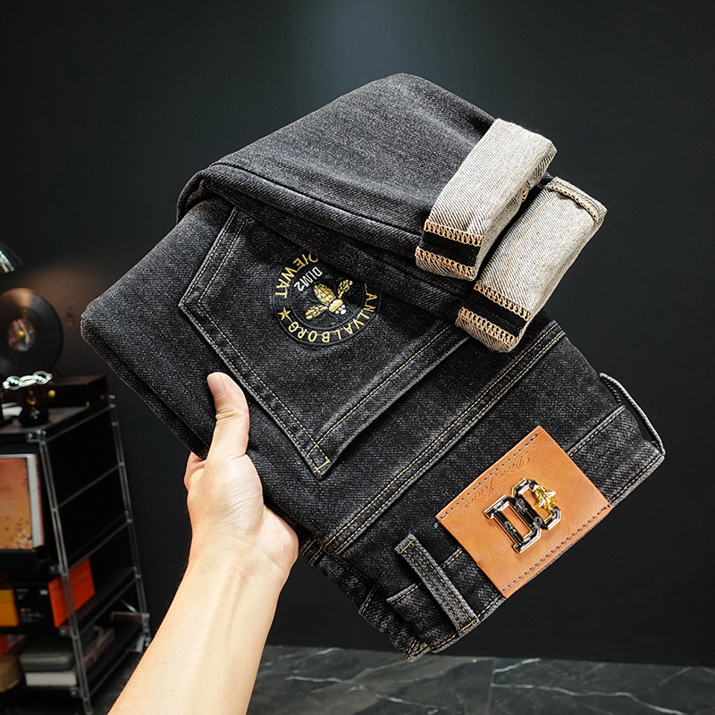 Black and Gray Jeans for Men 2025 Autumn and Winter Trendy Tapered Slim Fit Stretch Thick Harem Pants