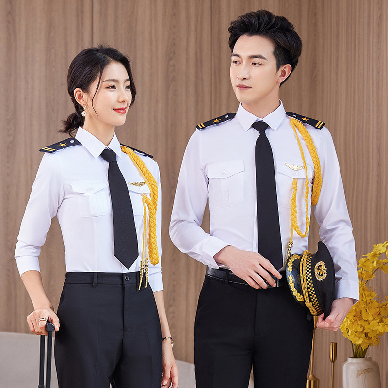 Captain's Uniform Men's and Women's Shirts Pilot Hotel Image Security Workwear Aviation Pilot Flight Attendant Band Red Shirt
